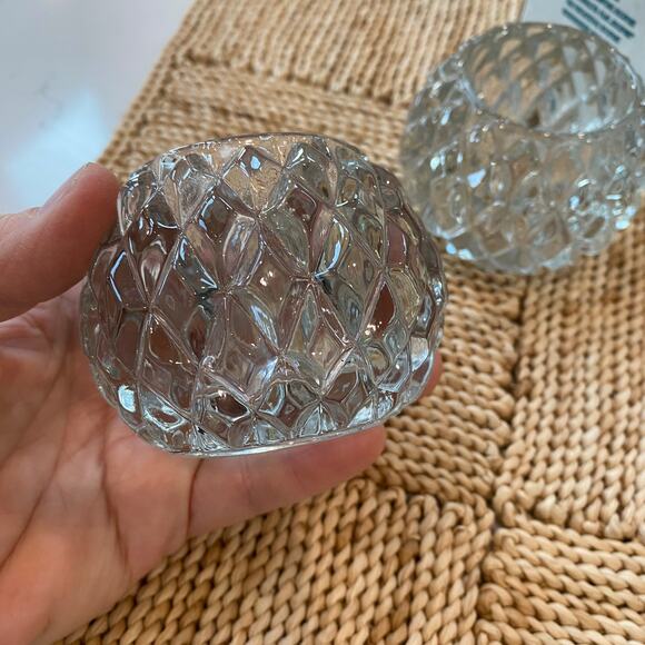 NIB PartyLite Set of 2 Diamond Pattern Clear Glass Votive Candle Holders - Picture 4 of 7